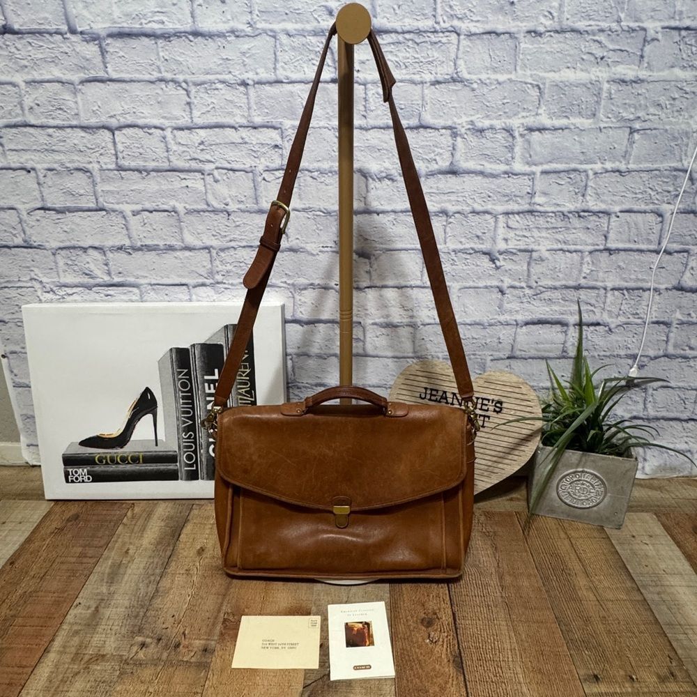 RARE COACH Morgan Glove Tanned Leather Brass Briefcase Made in USA 0602-307